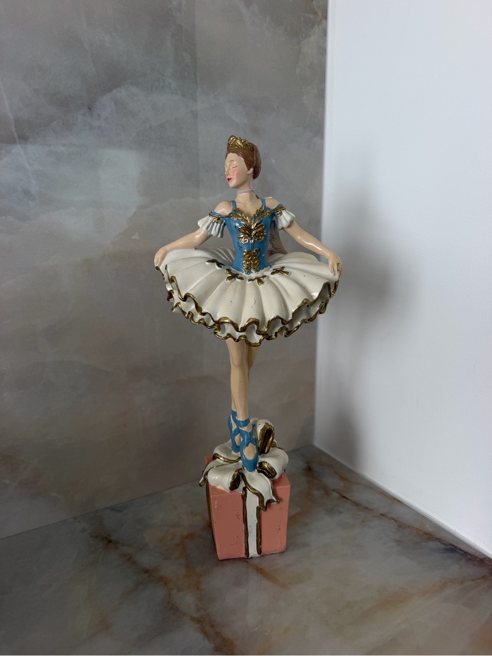 Blue and White Ballerina Statue Home Art Figurine